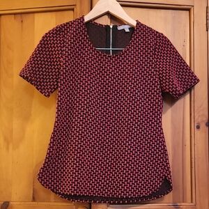 NY Collection Pink and Black Geometric Short Sleeve Top